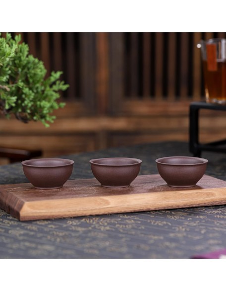 3 PCS Zisha Gongfu Teacup,2.2 Oz Chinese Yixing Purple Clay Tea Cup for Brew Kung Fu Tea,Used with the Teapot