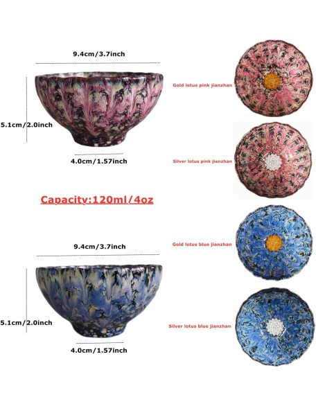 Tenmokus Tea Cup Set, Handmade Jianzhan Tea Cup 3d Tenmoku Lotus Tea Cup, Beautiful Dragon Phoenix Tea Cup Set, Chinese Ceramic Kungfu Tea Cups Decorative Teacups