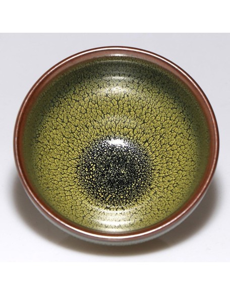 Jianzhan Tea Cups, Tenmoku Glaze Bowls Porcelain - 4.4oz / 130ml Green Partridge, Chinese Traditional Skill