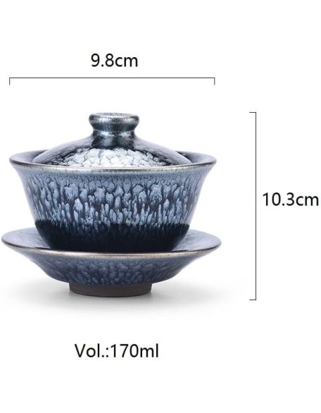 Gaiwan Teaset, Tenmoku Flower Glaze Tea Pot -170ml/5.75oz, Chinese Jianzhan Teacups Porcelain Tea Set