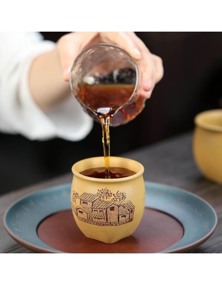 Simple Teapot Teacup, Tea Set for Home Ceramic Tea Set, for Women Tea Party Afternoon Tea Supplies Tea Cup 180 Ml Yixing Purple Sand Master Cup with Clay Pottery Remembering Jiangnan