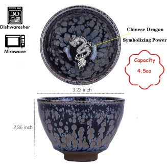 Jianzhan Tenmoku Magic Tea Cup Set of 2, Handmade Chinese Dragon and Phoenix Tea Cups, 3d Art Ceramic Kungfu Teacups with Gift Box (Newly bloomed)