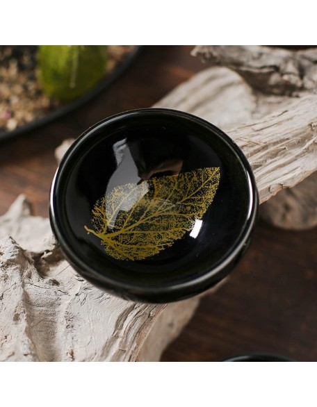 2PCS Chinese Tenmoku Tea Cup,Leaf Jianzhan Bowl Decoration Home,Tenmoku Cups,Chinese Kungfu Ceramic Teacup Set,Christmas New Year Gift For Husband