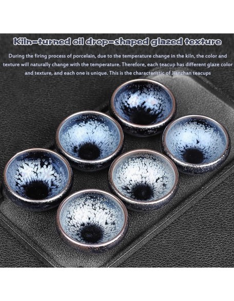 Traditional glazed pottery teacups, 4/6 Piece Set Chinese Oil Drop Glaze Pattern Teacup, Small Size Tea Green Tea Cup Kung Fu Master Tea Bowl (Color:Vintage color,Size:55ml*4) ( Color : Vintage Color