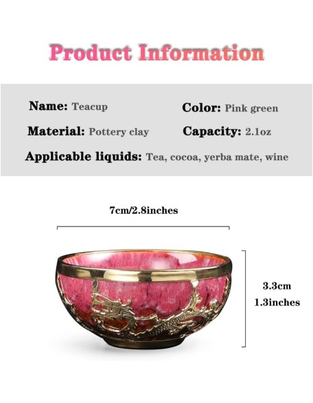 Traditional glazed pottery teacups, Tea Cup Tea Bowl Kiln Change Inlaid Gold Jianzhan Teacup, Handmade Ceramic 2.1oz Master Cup, Tenmoku Glaze Teaware(Color:Green,Size:2.1 oz) ( Color : Pink , Size :